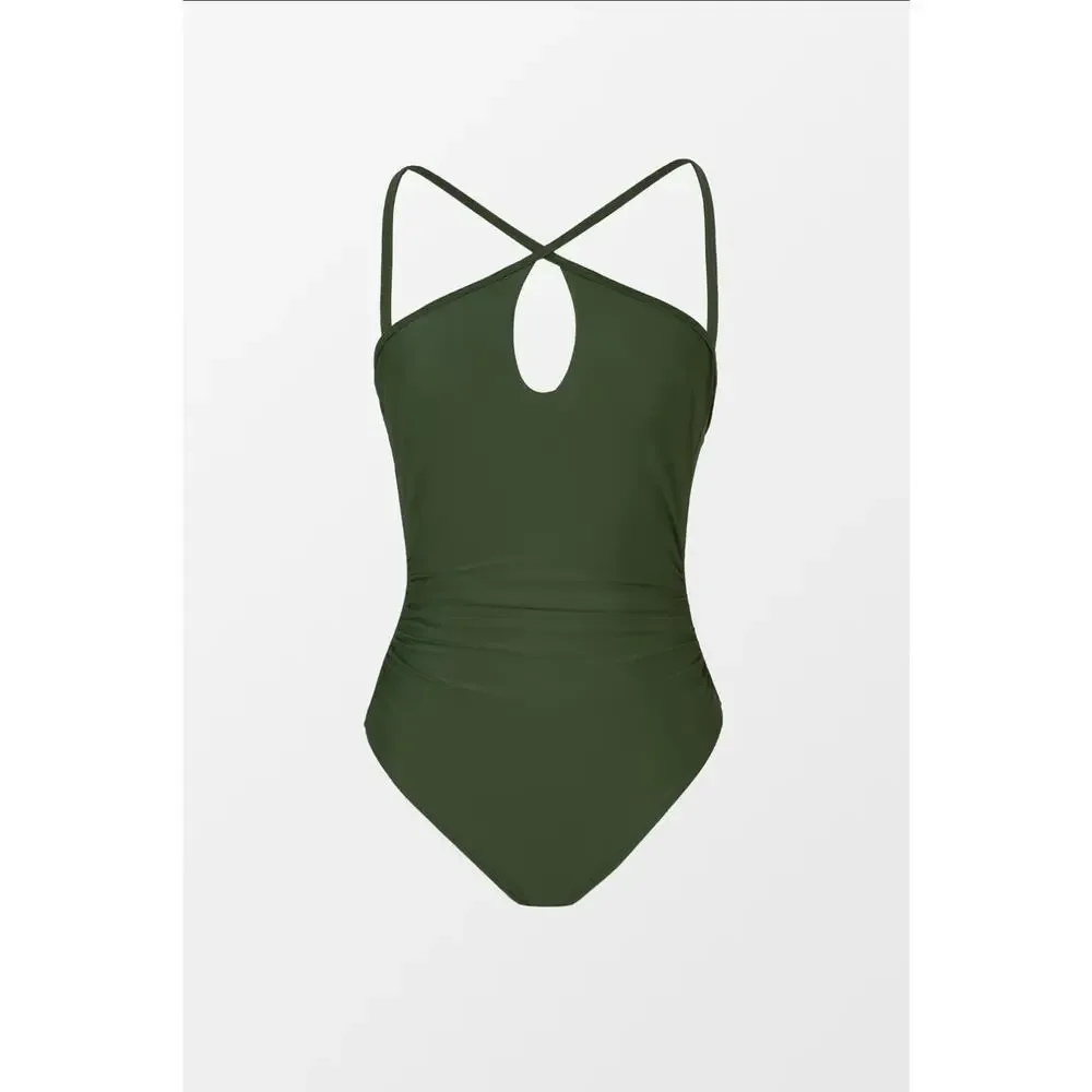 Cupshe Green Cutout Ruched Tummy Control One Piece Swimsuit- NWT - Sz L - Picture 5 of 9